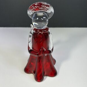 Red & Clear Art Glass Praying Angel Figurine 6.5" Christmas Holiday Decor
